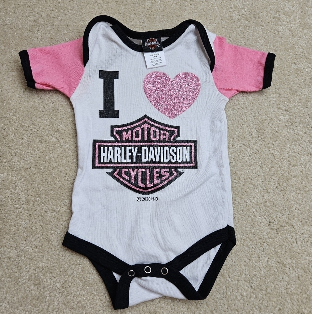 Harley Davidson pink glitter heart onesie 9-12M